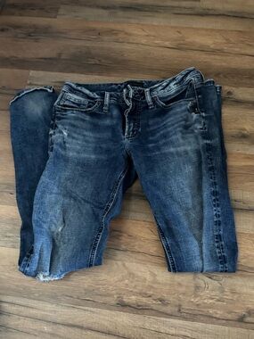 Silver Jeans Women's Dark Blue Skinny Distressed Jeans